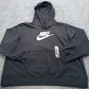 Nike Sportswear Club Fleece Womens 1X Pullover Hoodie Black White Swoosh NWT $70